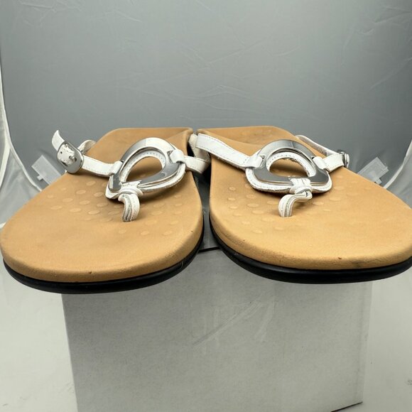 Vionic Sandals Womens 12 White Leather Orthotic Slip-On Comfortable Adjustable - Picture 9 of 11